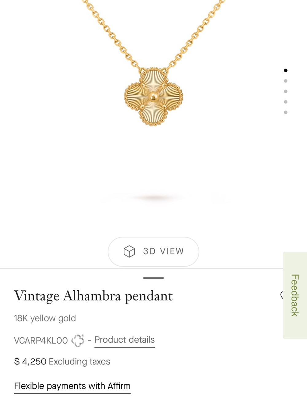 Van Cleef & Arpels Yellow Gold Alhambra Clover Pendant